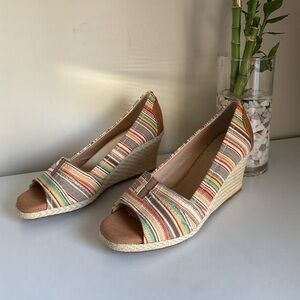 Michelle D Women Wedge Espadrille Sandals Size 8 Boho Striped Peep Toe